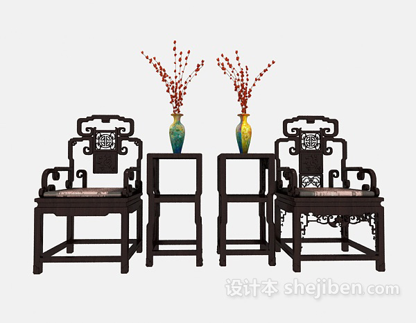 中式风格中式前堂实木扶手椅3d模型下载