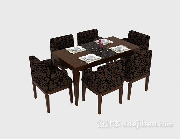 免费中式家居餐桌餐椅3d模型下载