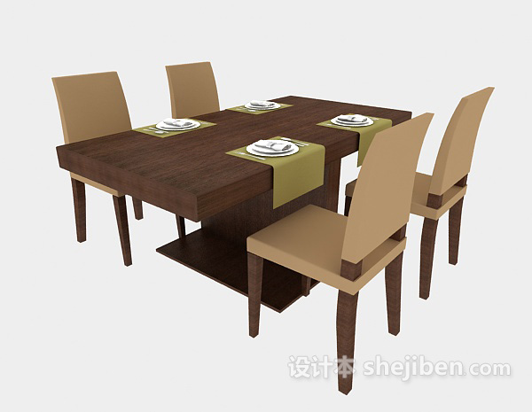 新中式简约桌椅组合3d模型下载
