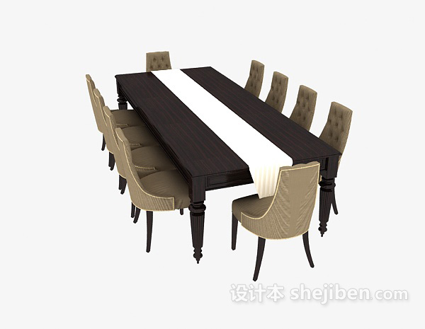 东南亚风格大型实木桌椅组合3d模型下载