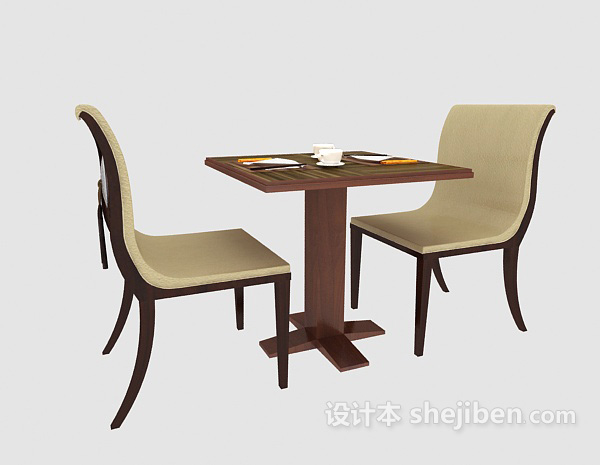 免费简约棕色休闲桌椅3d模型下载