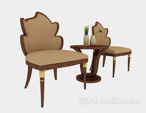 免费休闲中式桌椅组合3d模型下载