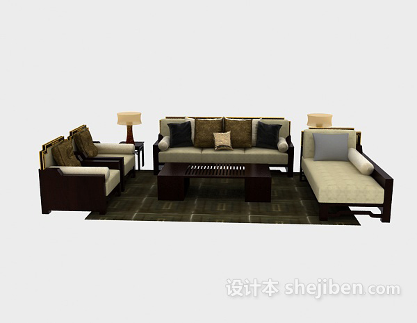 中式风格中式风格 沙发3d模型下载