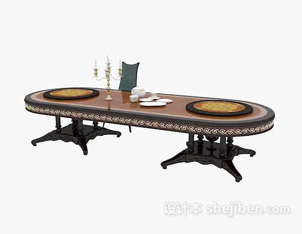 免费精致花边实木餐桌3d模型下载