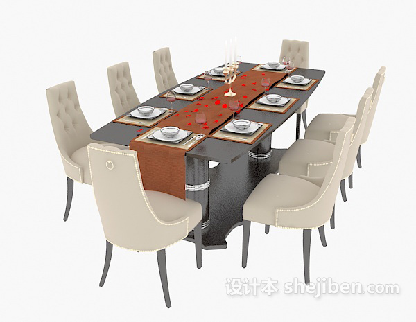 欧式风格欧式家庭餐桌椅3d模型下载