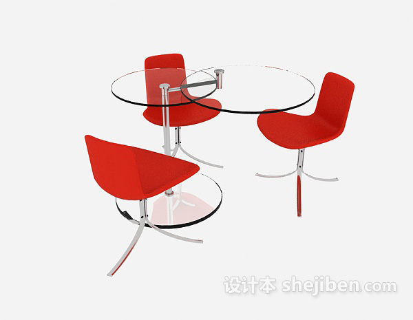 现代风格红色时尚简约桌椅3d模型下载