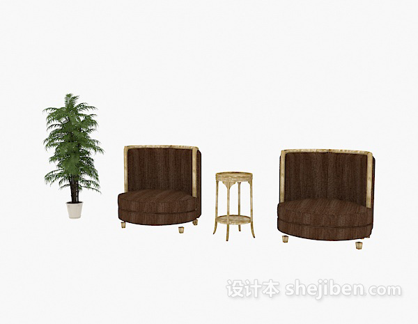 免费田园沙发椅组合3d模型下载