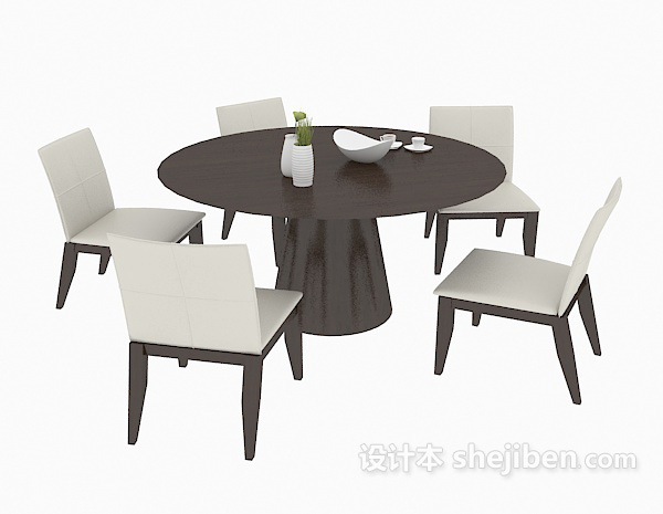 现代风格现代实木餐桌餐椅3d模型下载