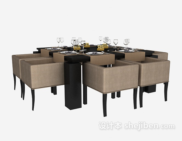 美式简约餐桌3d模型下载
