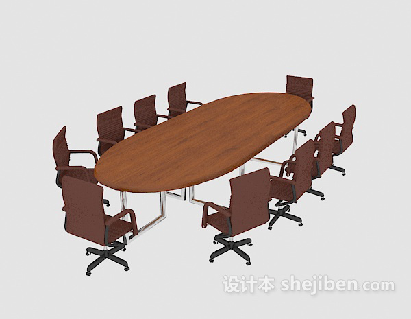 办公圆形会议桌椅3d模型下载