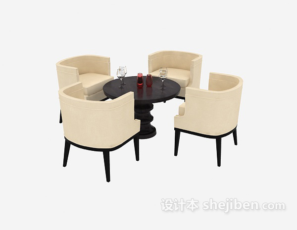 免费美式家居桌椅组合3d模型下载