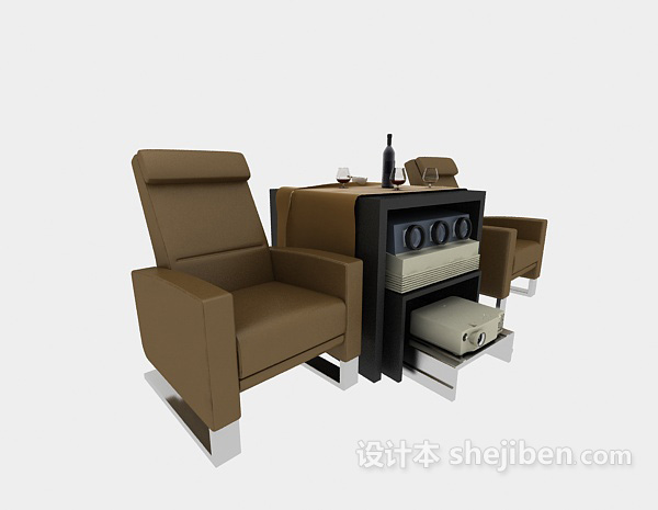 单人沙发、家庭媒体设备3d模型下载