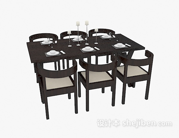 免费中式六人餐桌3d模型下载