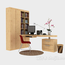 家庭书桌、书柜组合3d模型下载