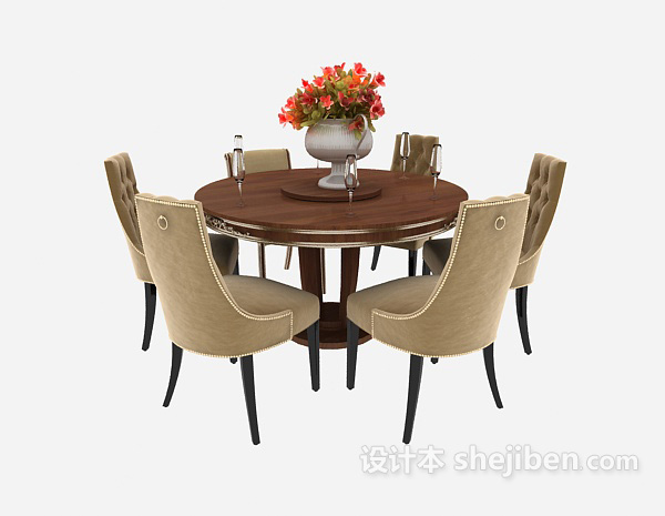 美式风格实木餐桌3d模型下载
