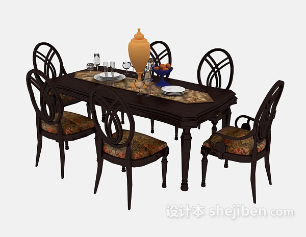 免费豪华实木美式餐桌3d模型下载