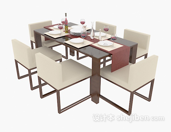 免费中式家庭餐桌3d模型下载