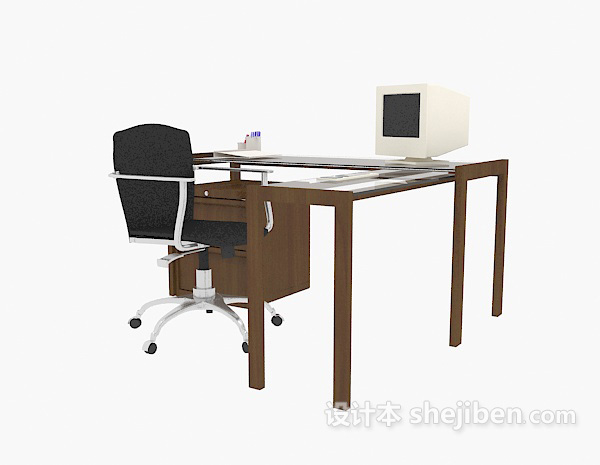现代风格现代实木办公桌3d模型下载