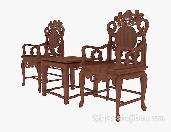 中式精致雕花桌椅组合