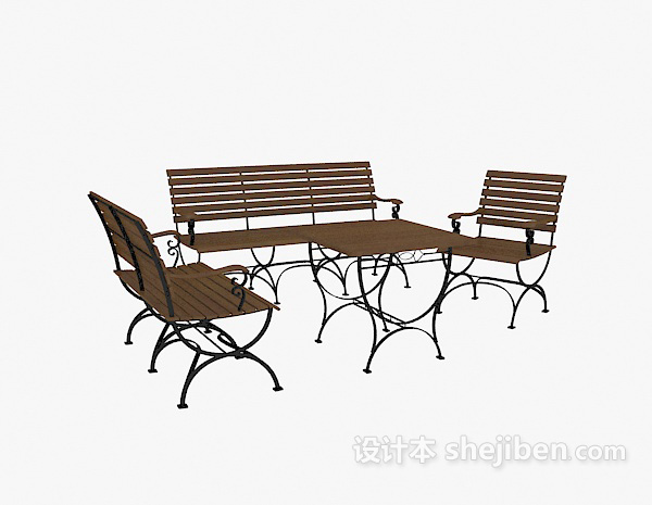 现代风格铁艺公园桌椅组合3d模型下载