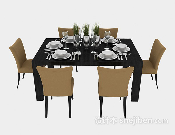 欧式风格简欧家庭餐桌3d模型下载
