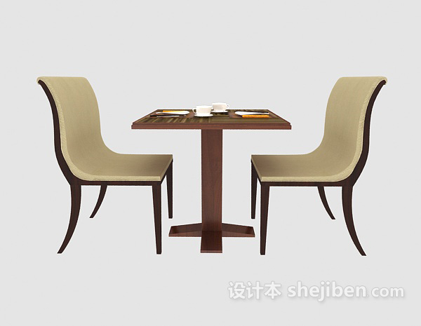 地中海风格简约棕色休闲桌椅3d模型下载