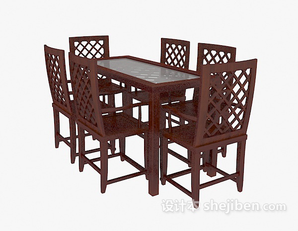 中式红木桌椅3d模型下载