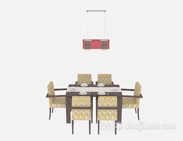 现代风格现代家庭实木餐桌3d模型下载