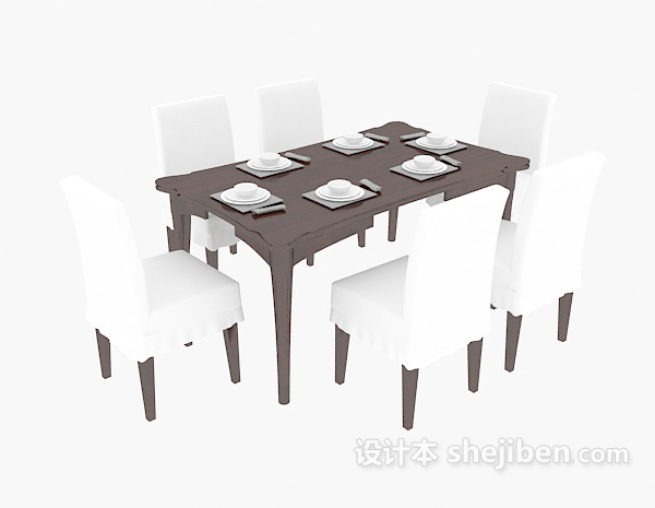 免费餐厅六人桌椅3d模型下载