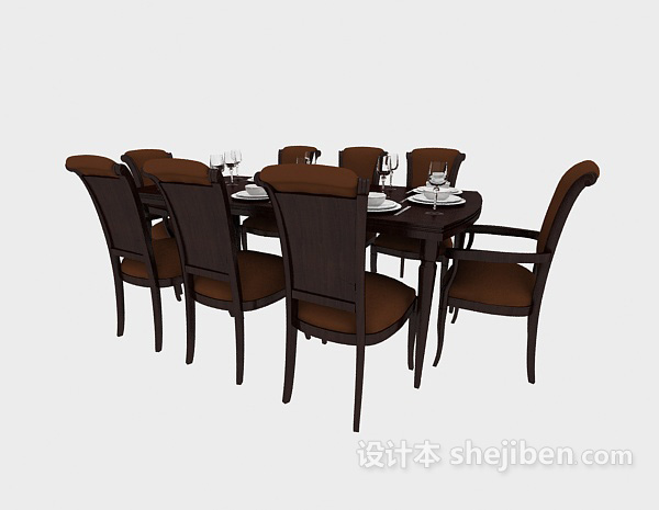 其它美式棕色家居餐桌3d模型下载
