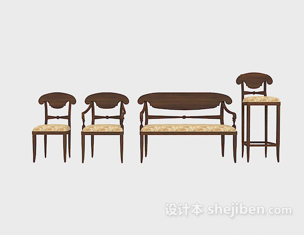 欧式风格欧式实木家居椅集合3d模型下载