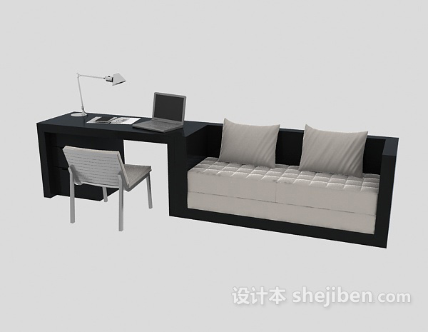 免费现代书桌、沙发组合3d模型下载