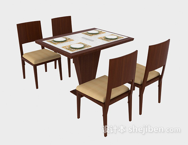 简约时尚实木餐桌3d模型下载