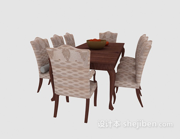 美式餐桌椅组合3d模型下载