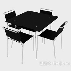 黑色现代桌椅组合3d模型下载