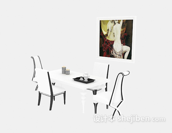 免费美式白色餐桌3d模型下载