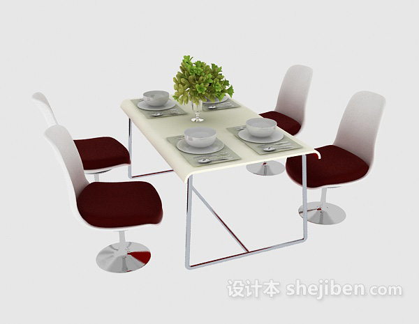 现代风格现代实木四人餐桌3d模型下载