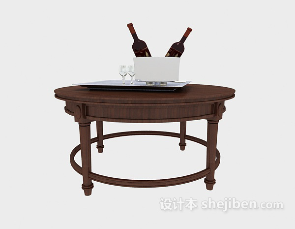 地中海风格实木餐桌边几3d模型下载
