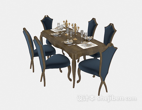 欧式高档餐桌椅3d模型下载