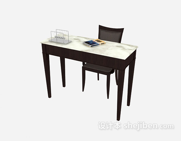 免费简约实木书桌椅3d模型下载