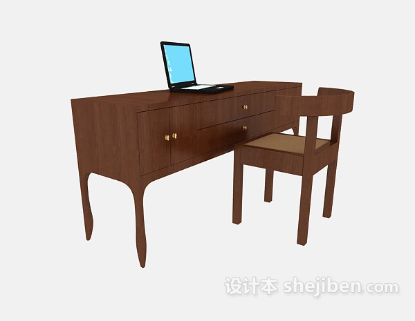 简易办公书桌3d模型下载