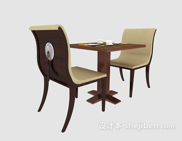 简约棕色休闲桌椅3d模型下载