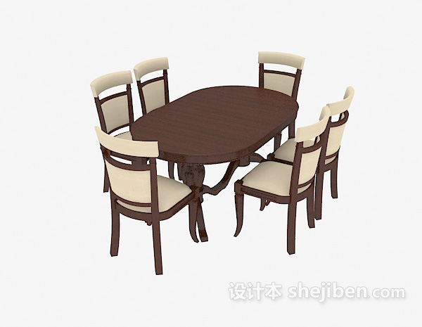 免费简欧风格实木圆桌3d模型下载