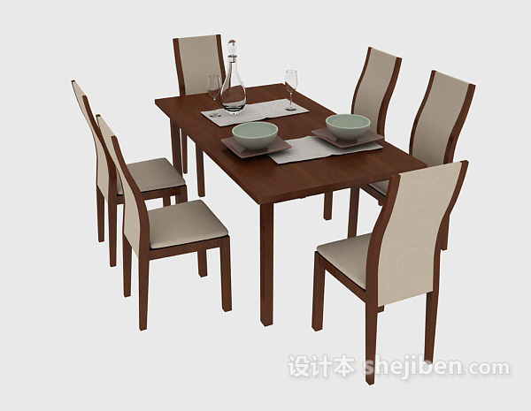 现代家庭实木餐桌餐椅3d模型下载