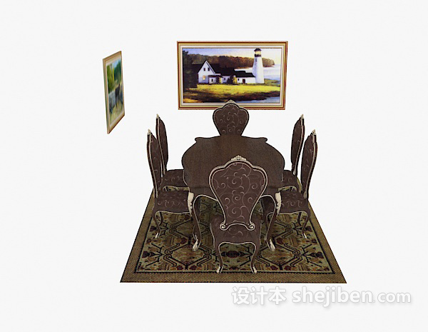 免费欧式豪华餐桌椅3d模型下载