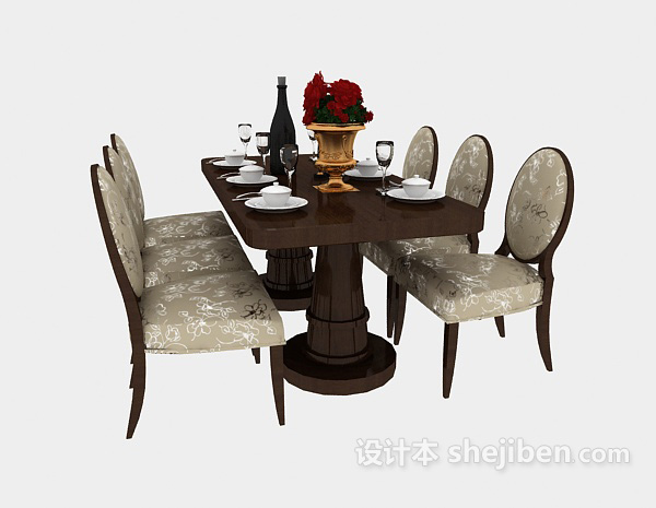 免费精致餐桌椅3d模型下载
