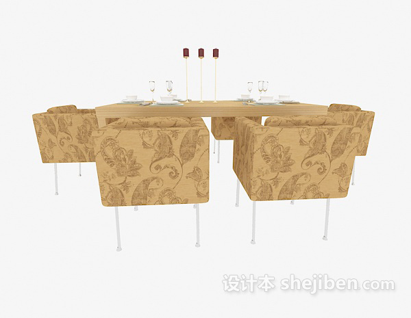 六人餐桌椅组合3d模型下载