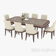 家庭实木餐桌餐椅3d模型下载