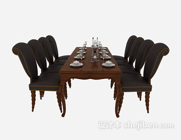 欧式风格欧式 餐桌椅 组合3d模型下载