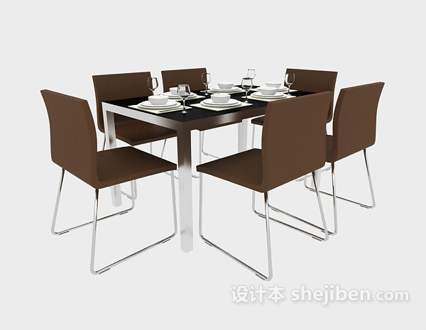 免费现代家居桌椅组合3d模型下载